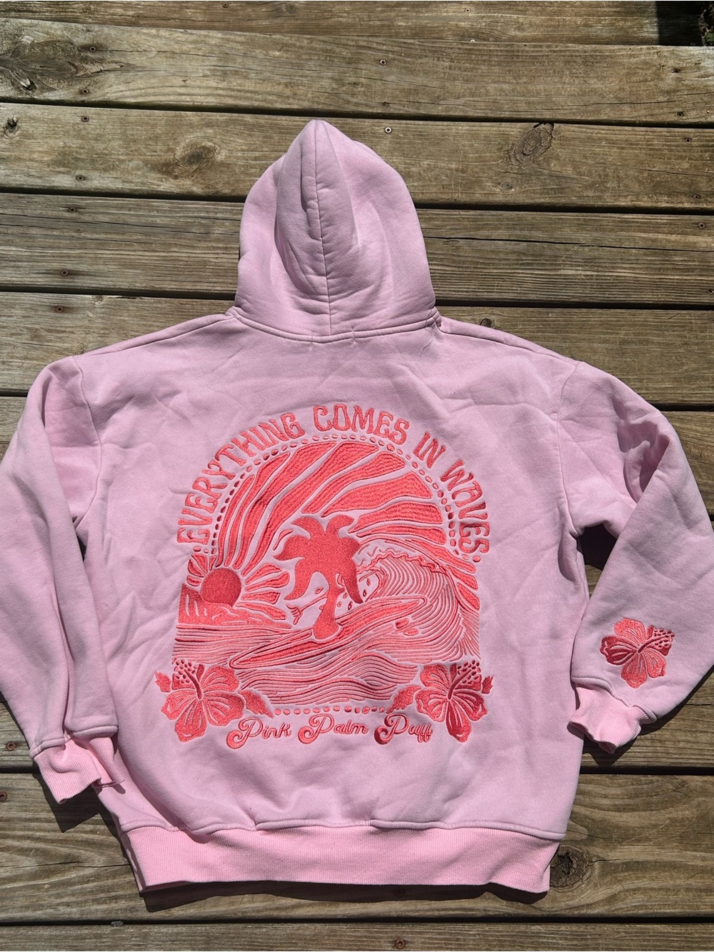 Light Pink Embroidered Palm Hoodie Sweatshirt - Picture 3 of 4